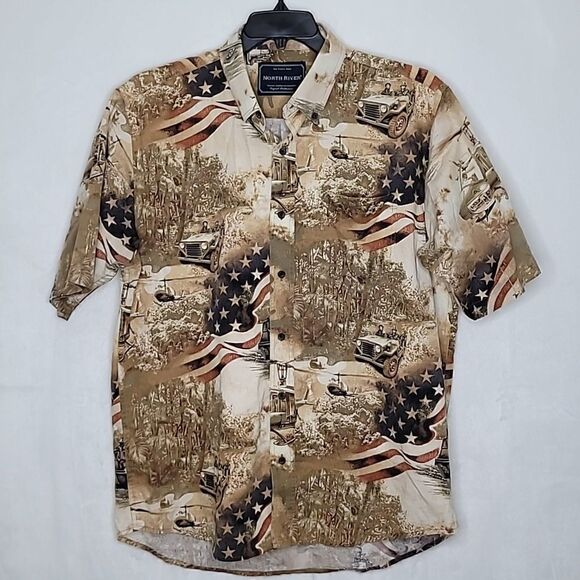 North River U.S. Military Print Button Down Shirt Size Large - Picture 1 of 9